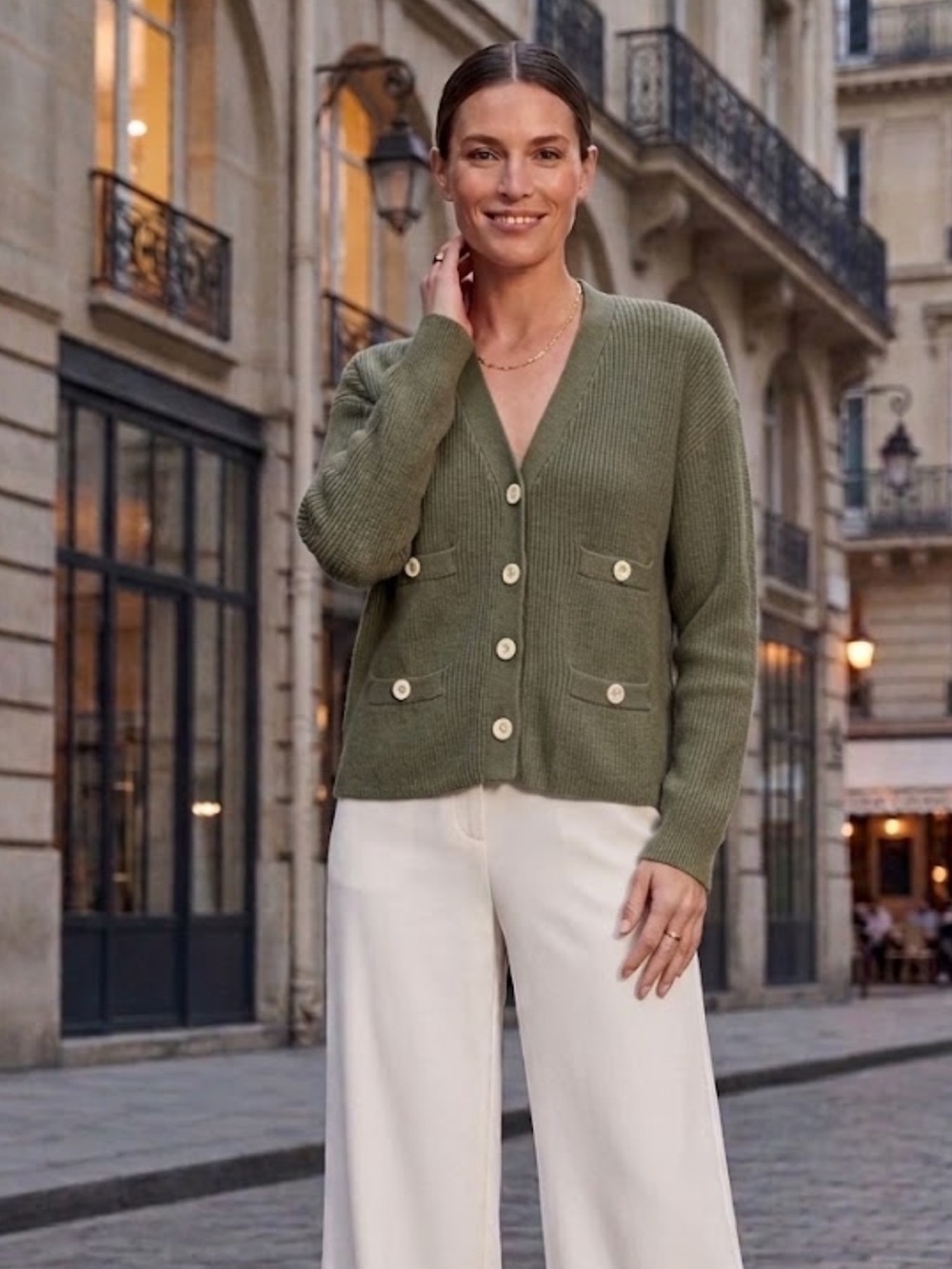 Alex Mill Jo Ribbed Cardigan Sweater XS Olive Green V-Neck Cotton Preppy